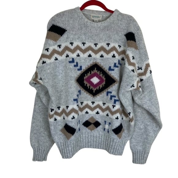 St John’s Bay Vintage 90s Wool Blend Geometric Print Crewneck Sweater Boxy Sz XL - Picture 1 of 14